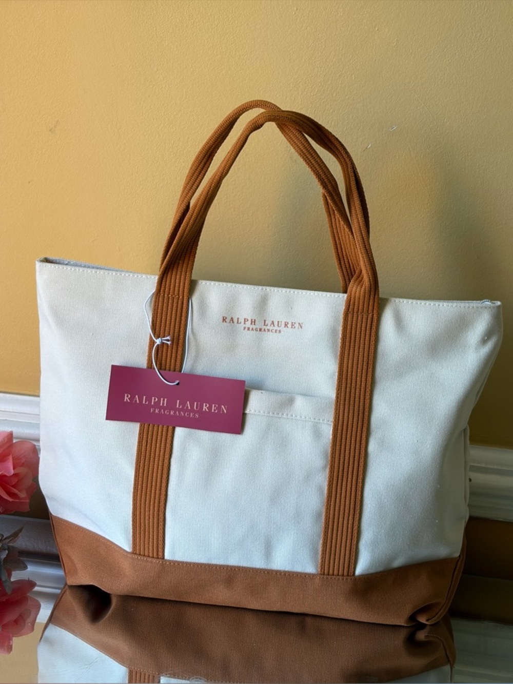Ralph Lauren Canvas Tote in Cream and Tan - Picture 10 of 10